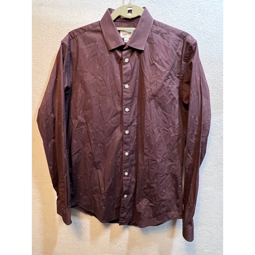 Frank + Oak Mens Dress Shirt Medium Burgundy Patterned Long Sleeve‎ Casual